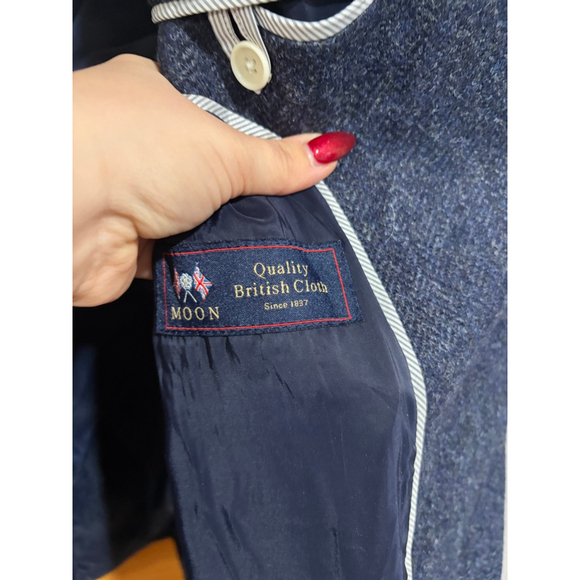 J.Crew Wool Blazer 12T Moon British Cloth Navy Herringbone Gold Button Schoolboy - Picture 4 of 8
